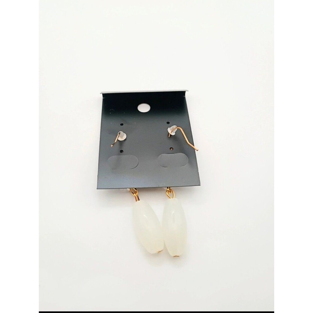 Gold-Tone Drop Earrings with White Beads and Clear Accent - Picture 3 of 3